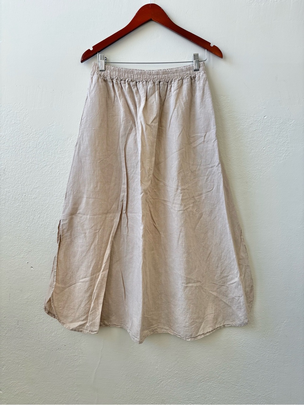 Francesca Bettini M Linen Blend Midi Skirt Beige Pockets Elastic Waist